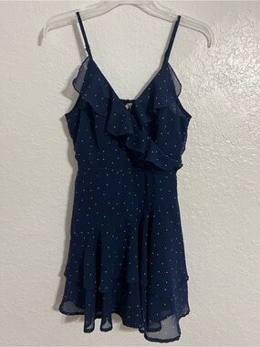 Japna Navy Blue Polka Dot Ruffle Romper Womens Small Smocked Back Size S #68